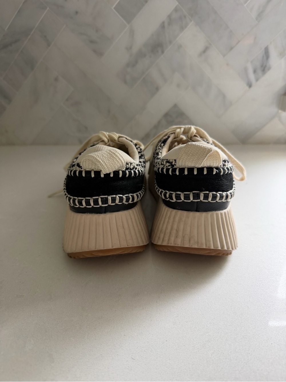 Dolce Vita Woven Platform Lace-Up Sneakers in Black & Cream - Picture 3 of 13